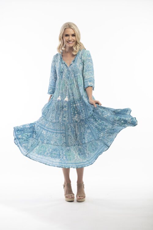 Orientique - Kotor Dress Midi - Blue - Sold here at Fushia Belle Boutique