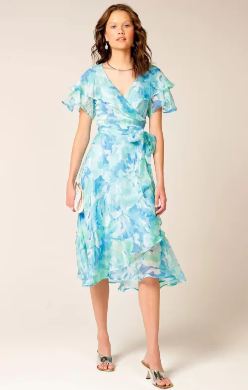 Windfall Wrap Dress - Sacha Drake - Blue Blossom - Front View - Sold here at Fushia Belle Boutique