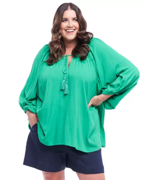 Zolten Blouse - Betty Basics - Green - Front View - Sold here at Fushia Belle Boutique