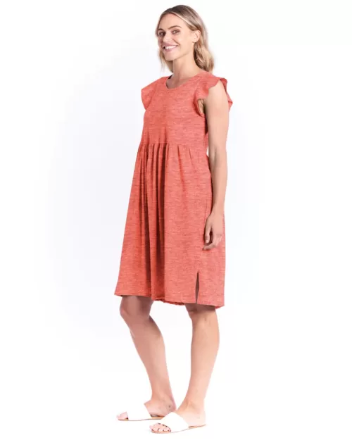 Frill Dress - Betty Basics - Clay - Side View - Sold here at Fushia Belle Boutique