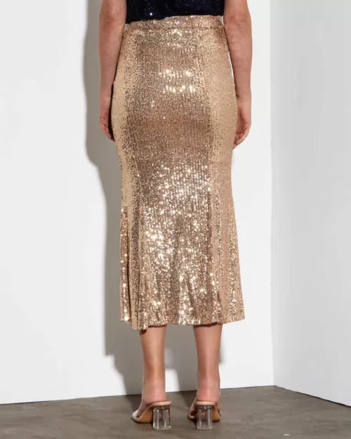 Nightlife Sequinned Midi Skirt - Fate & Becker - Gold - Back View - Sold here at Fushia Belle Boutique