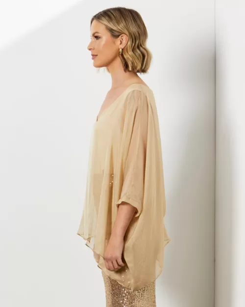 Summer Fever Silk Top - Fate & Becker - Champagne - Side View - Sold here at Fushia Belle Boutique