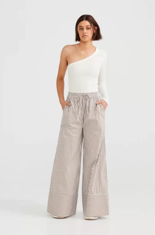 Clementine Pants - Daisy Says- Taupe Stripe - Front view